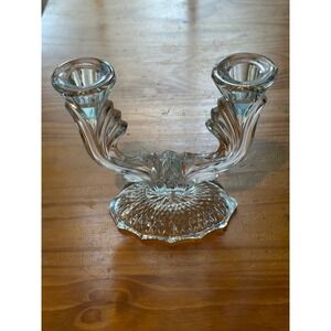 VTG Mikasa Crystal Glass Double Candlestick Holder 7"  Mid Mod Art Deco
